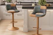 Bar Stools Set of 2, Boho Colorful Patchwork Barstools, Adjustable Swivel Counter Stools Faux Leather Upholstered Counter Chairs with Hollow Back, Bar Chair for Kitchen Island, Tan