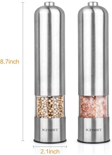Electric Salt and Pepper Mill Set, Battery Operated, Ceramic Grinding Blade, Automatic Stainless Steel Grinders Shakers with LED Light and Adjustable Coarseness (FREE POSTAGE)