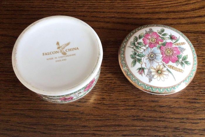 Vintage Falcon Ware China Lidded Trinket Box Dish