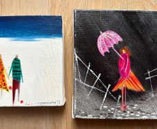 2x Nikki Monaghan mini acrylic original paintings