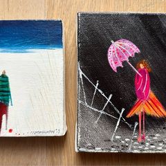 2x Nikki Monaghan mini acrylic original paintings