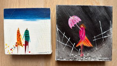 2x Nikki Monaghan mini acrylic original paintings