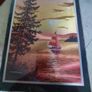 Vintage E Stephens Gold Foil Etched Signed Matted Sailboat Sunset Lake Tree Framed print. Image 3