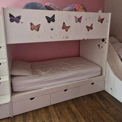 Children's Bunk Beds with Slide and Drawers