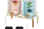 Beverage Dispenser, 2 Pack 8L Drink Dispensers for Parties, Glass Juice Dispenser with Metal Stand, Stainless Steel Spigot, Infuser