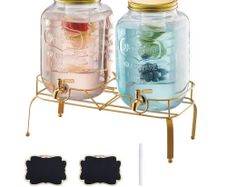 Beverage Dispenser, 2 Pack 8L Drink Dispensers for Parties, Glass Juice Dispenser with Metal Stand, Stainless Steel Spigot, Infuser