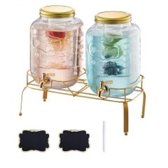 Beverage Dispenser, 2 Pack 8L Drink Dispensers for Parties, Glass Juice Dispenser with Metal Stand, Stainless Steel Spigot, Infuser