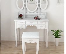 Three oval mirror seven drawer princess table for christmas gift