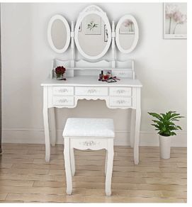 Three oval mirror seven drawer princess table for christmas gift