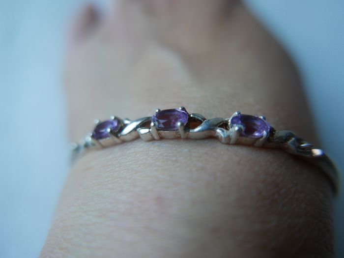 Vintage 925 Sterling Silver and Amethyst Bangle