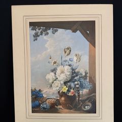 Antique 1856 George Baxter Print - "The Gardener's Shed" (Original Embossed Mount)