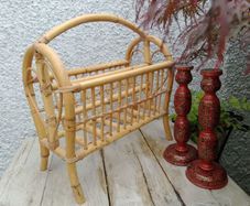 Bamboo magazine rack, vintage vinyl rack