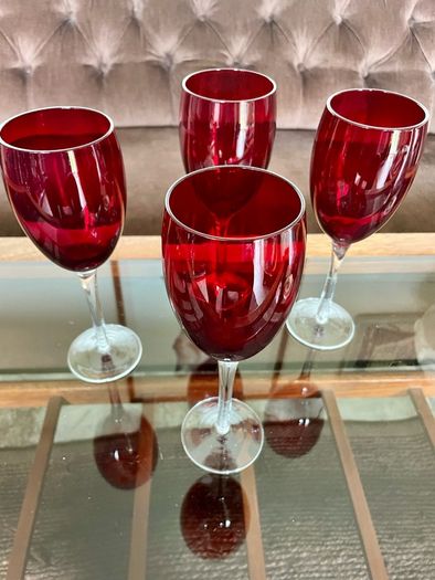 Vintage Italian Hand Blown Ruby Red Wine or Water Goblets 23 cm Tall