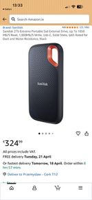 Sandisk 2Tb Extreme Portable Ssd External Drive,  Up To 1050 Mb/S Read, 1,000Mb/S Write,  Usb-C,