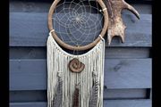 Sacred Antler Dream Catcher Portal with Pheasant Feathers, Olive Wood Spiral and Fig Tree Beads