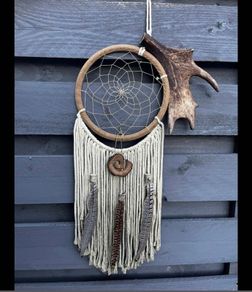 Sacred Antler Dream Catcher Portal with Pheasant Feathers, Olive Wood Spiral and Fig Tree Beads