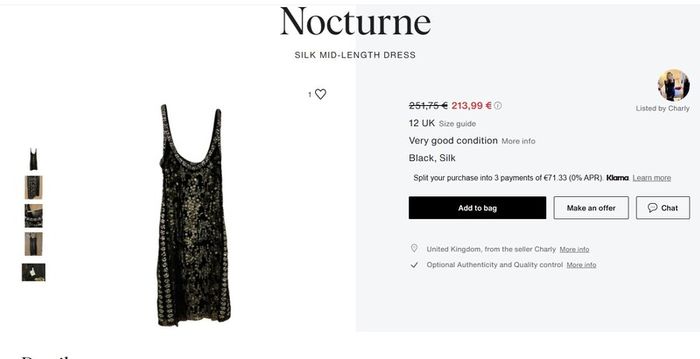 NOCTURNE 100% Silk Beaded Cocktail Dress Sz 12UK(Fit 10-12UK) - Rrp 695 (New)