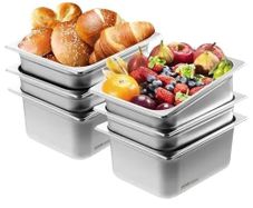 6 Pack Hotel Pans, 1/2 Size Anti-Jam Steam Pan, 0.8mm Thick Stainless Steel Restaurant Steam Table Pan, 6-Inch Deep Commercial Table Pan, Catering Storage Food Pan, for Industrial & Scientific