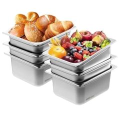 6 Pack Hotel Pans, 1/2 Size Anti-Jam Steam Pan, 0.8mm Thick Stainless Steel Restaurant Steam Table Pan, 6-Inch Deep Commercial Table Pan, Catering Storage Food Pan, for Industrial & Scientific