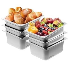 6 Pack Hotel Pans, 1/2 Size Anti-Jam Steam Pan, 0.8mm Thick Stainless Steel Restaurant Steam Table Pan, 6-Inch Deep Commercial Table Pan, Catering Storage Food Pan, for Industrial & Scientific