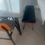 Dining table 4 chairs and bench. Image 4