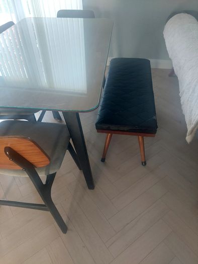 Dining table 4 chairs and bench.