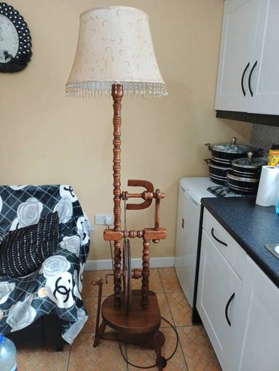 Vintage Mahogany Spinning Wheel Floor Lamp