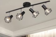 4 Way Ceiling Light Fixture Rotatable Retro Spotlight Fitting E14 Base Angle Adjustable with Black Metal Cage Flush Mount