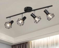 4 Way Ceiling Light Fixture Rotatable Retro Spotlight Fitting E14 Base Angle Adjustable with Black Metal Cage Flush Mount