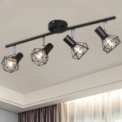 4 Way Ceiling Light Fixture Rotatable Retro Spotlight Fitting E14 Base Angle Adjustable with Black Metal Cage Flush Mount