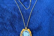 Cameo Onyx stone and Zirconia necklace 18k gold