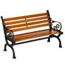 Two-Seater Bench with Decorative Armrests for Garden & Patio, Cast Aluminum + Natural Wood, 120 x 64 x 79 cm, Teak Image 5