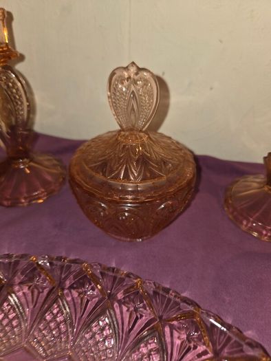 Art Deco Pink Glass Vanity Set