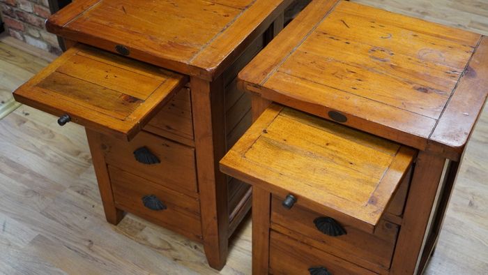 Pair of Irish Coast Reclaimed Wood Bedside Cabinets