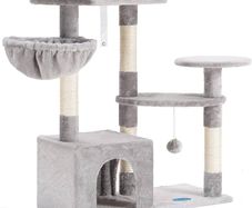 Cat Tree with Sisal Scratching Posts, Multi-Level Cat Tower, Cat climbing frame with large platform, basket, Light Grey