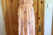Ladies Peach Floral maxi dress W/ side slits size M 12 includes postage