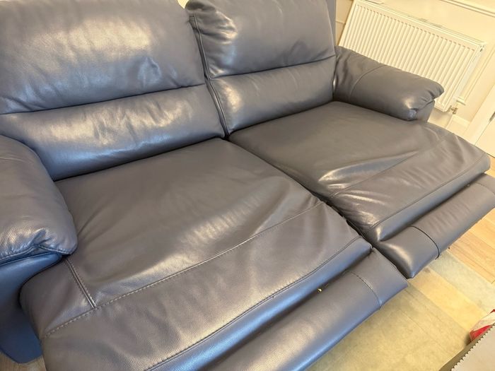 Blue Leather DFS Recliner Sofa & Footstool