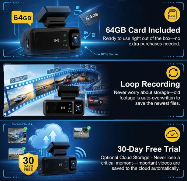 4G LTE Dash Cam with Live Remote Viewing, 1080P Dual Car Security Camera (Front and Cabin)