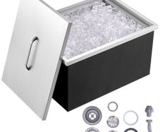Drop in Ice Chest, 51 cm L x 36 cm W x 30.5 cm H Stainless Steel Ice Cooler, Commercial Ice Bin with Cover, 37.9 L Outdoor Kitchen Ice Bar
