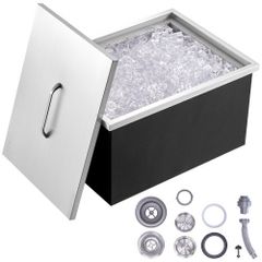 Drop in Ice Chest, 51 cm L x 36 cm W x 30.5 cm H Stainless Steel Ice Cooler, Commercial Ice Bin with Cover, 37.9 L Outdoor Kitchen Ice Bar