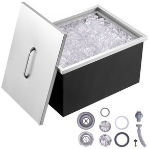 Drop in Ice Chest, 51 cm L x 36 cm W x 30.5 cm H Stainless Steel Ice Cooler, Commercial Ice Bin with Cover, 37.9 L Outdoor Kitchen Ice Bar