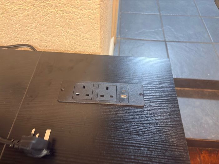 Desk and chair.