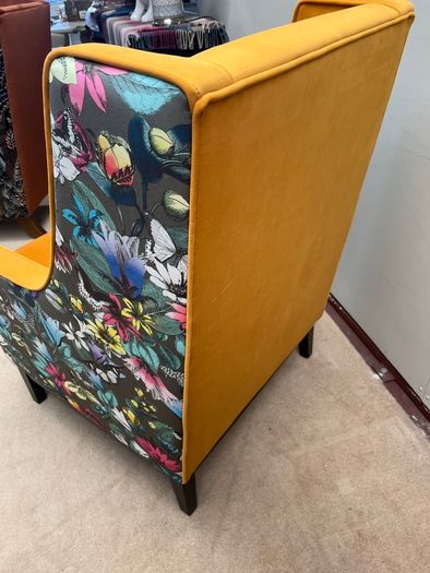 Statement Marie Armchair Mustard Velvet with Vibrant Floral Print