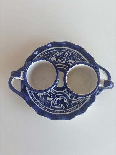 Handmade blue & white espresso cups & saucer