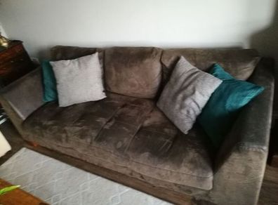 Leather effect brown suede sofa / couch