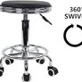 NEW SALE | Round Rolling Stool with Foot Rest PU Leather Height Adjustment Modern Industrial Metal Style Swivel Spa Salon Tattoo Work Massage Stools Small Image 4