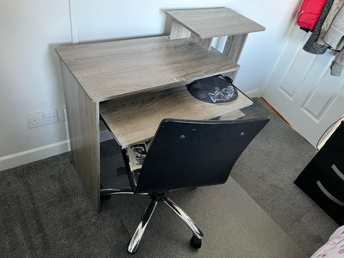 computer desk and office chair