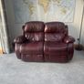Wine Coloured Leather Recliner Couch Very Good Condition Image 2