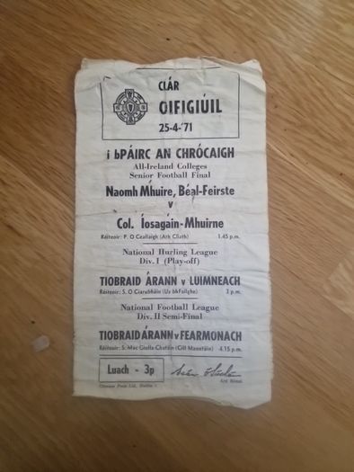 Vintage 1971 GAA Match Programme - Croke Park Triple Header Tipperary, Limerick, Fermanagh