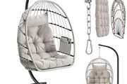 Hanging Swing Chair with Frame Folding Height Adjustable Cushion